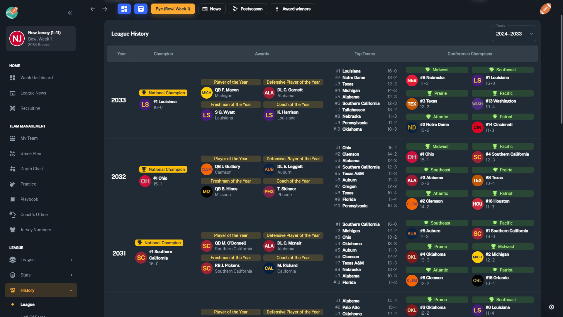 Скриншот: Football Coach: College Dynasty