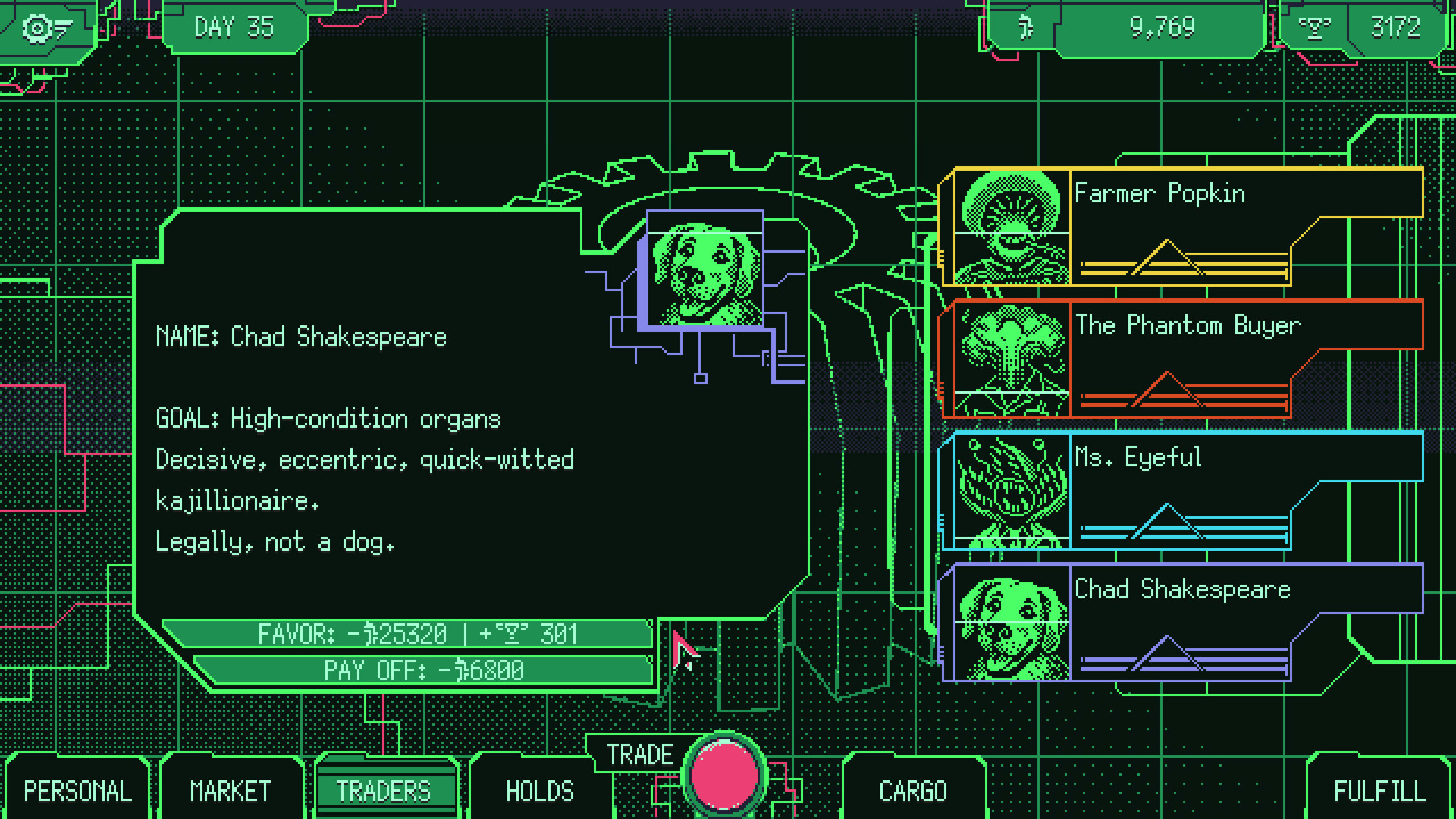 Скриншот: Space Warlord Organ Trading Simulator