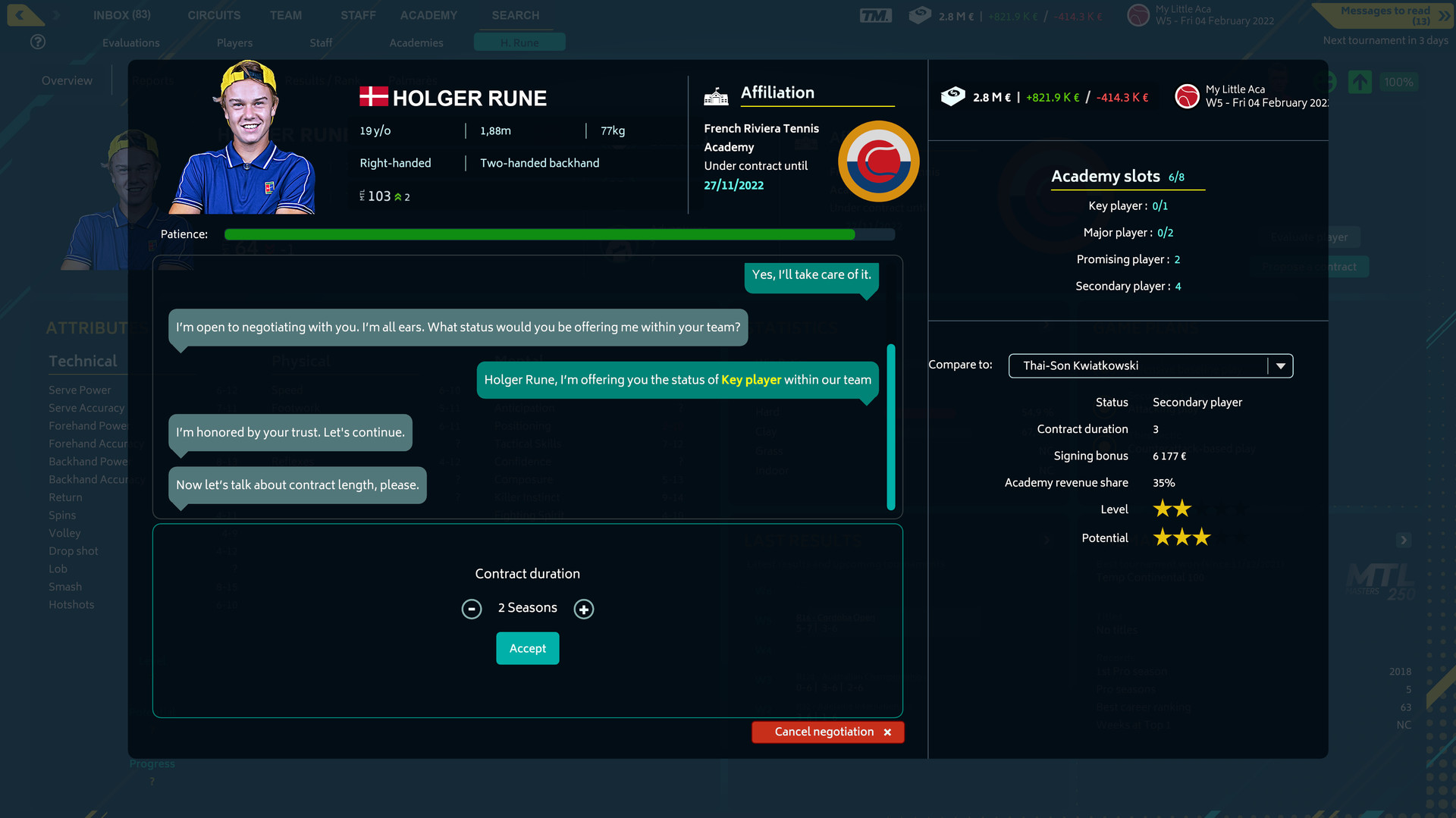 Скриншот: Tennis Manager 2022