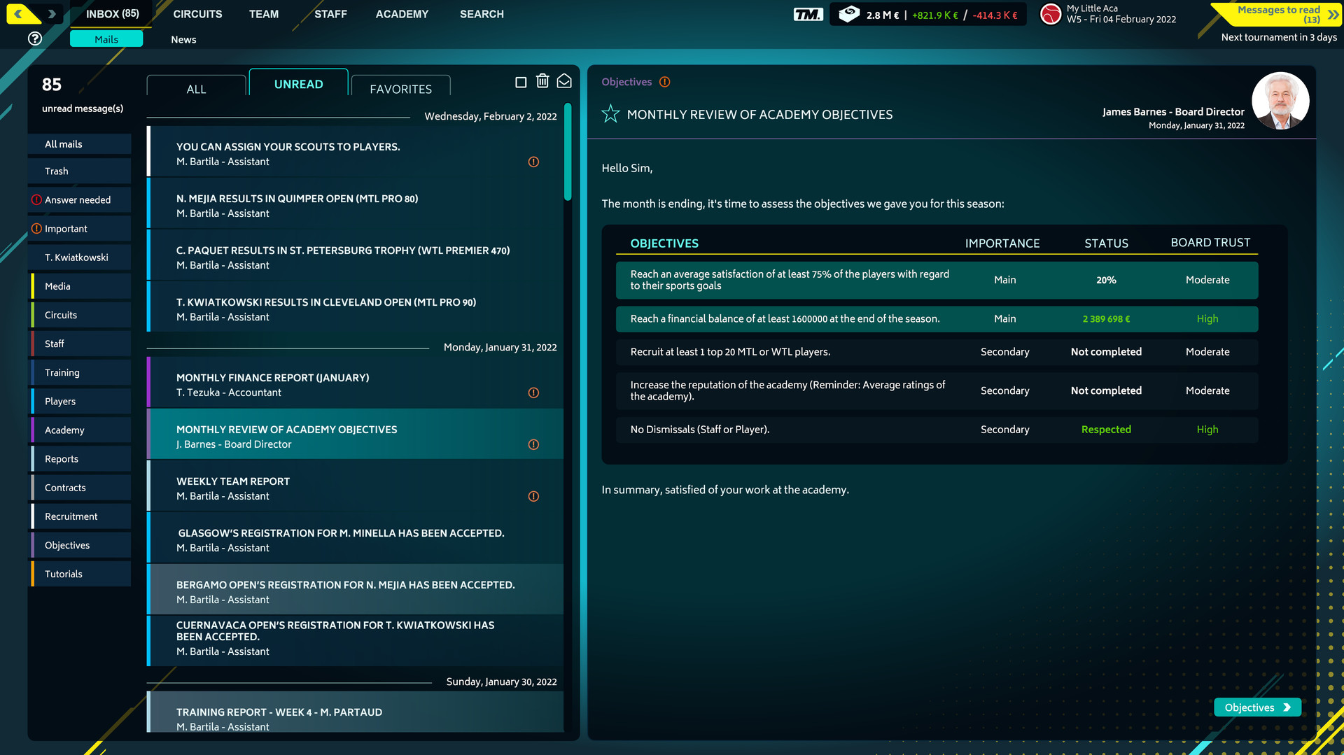 Скриншот: Tennis Manager 2022