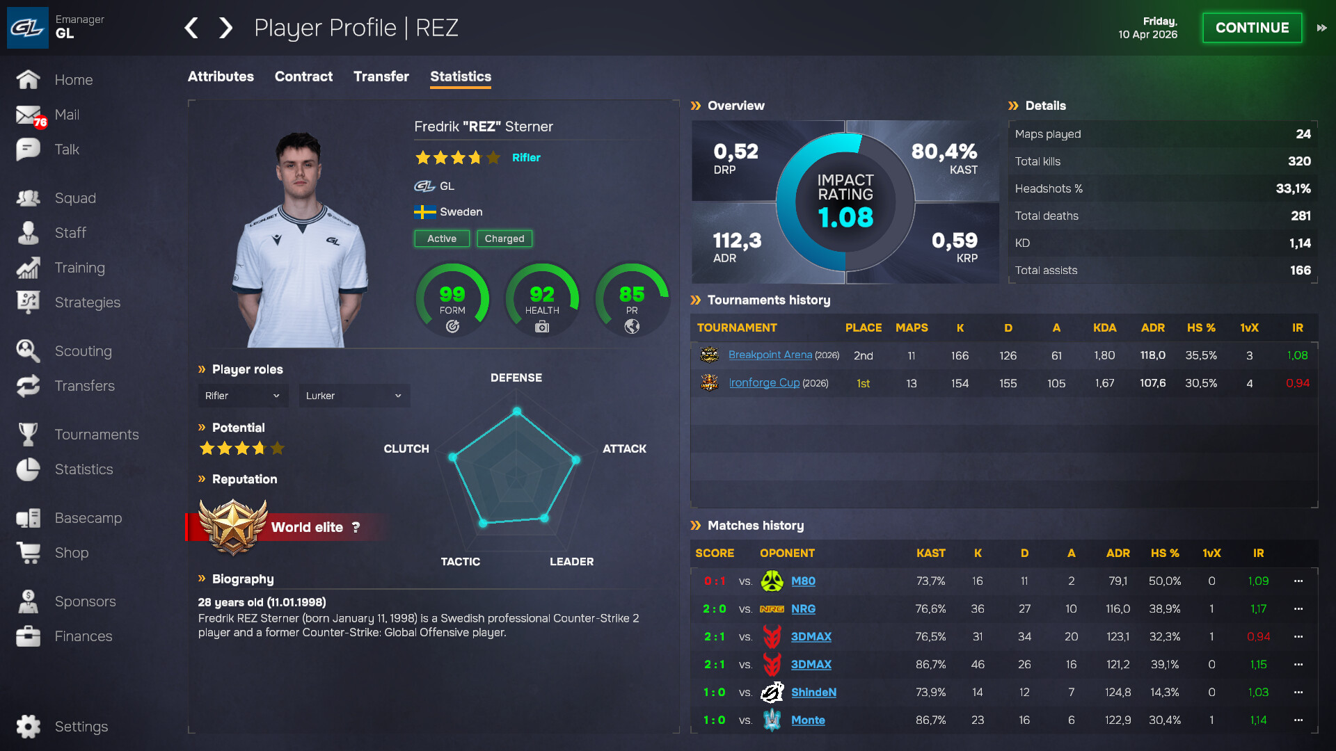 Скриншот: Esports Manager 2026